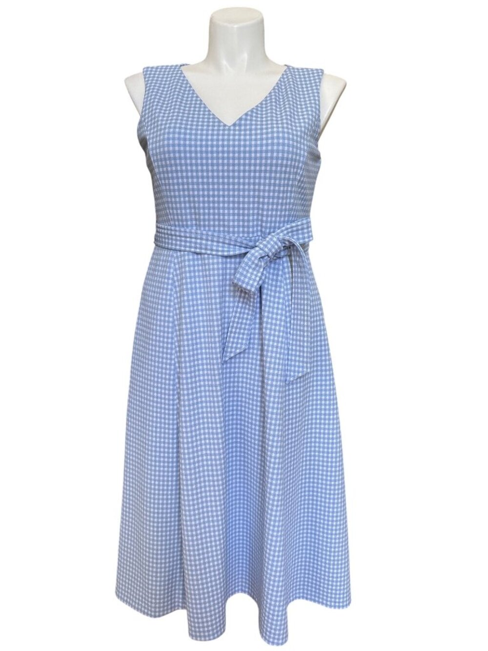 Calvin Klein Women's Blue Gingham Sleeveless Dress With Tie Waist Size 14